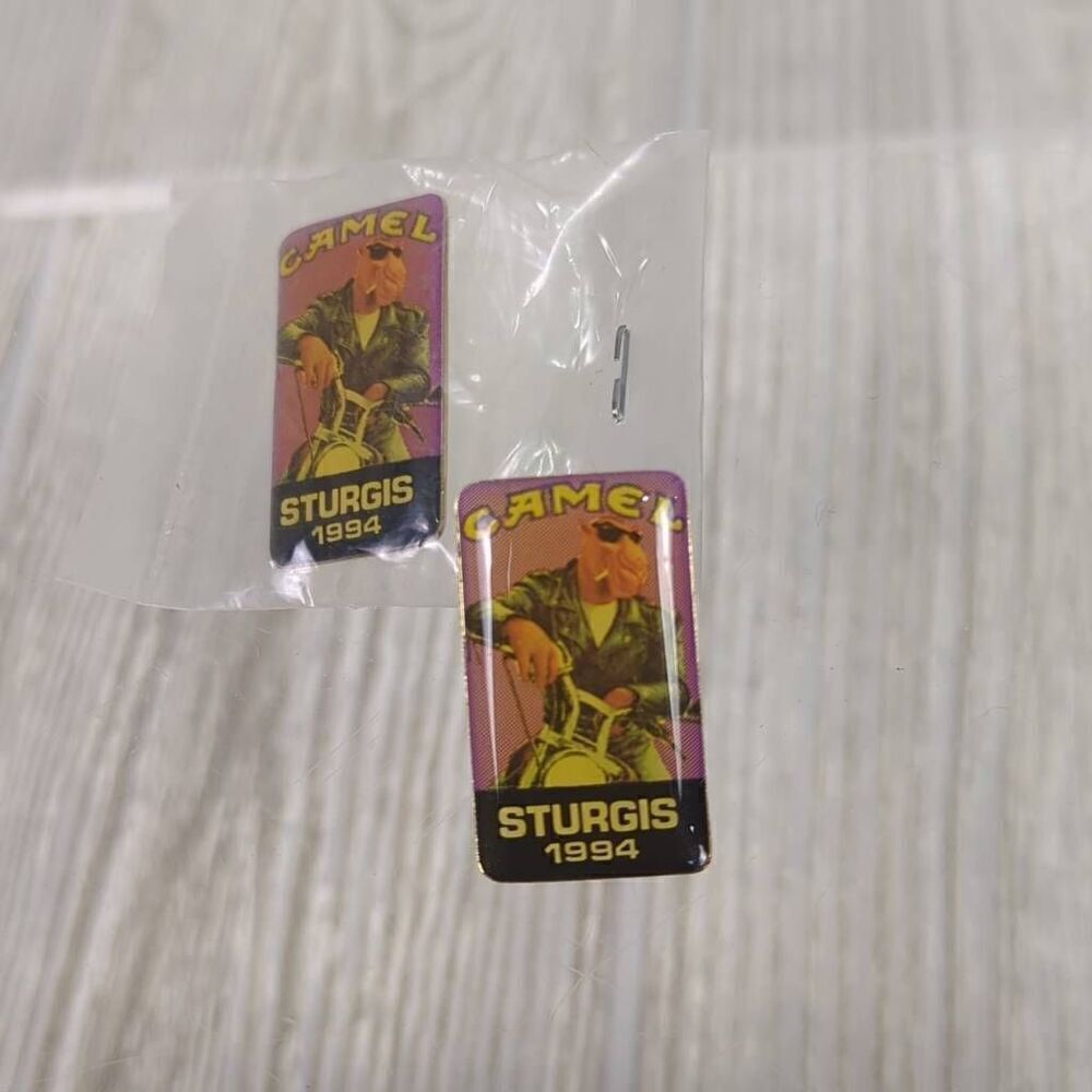 Set of 2 Camel Smokin Joe Sturgis 1994 Hat Vest Lapel Pins Motorcycle Moto - Picture 2 of 5